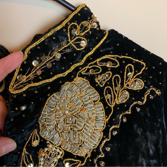 Vintage 1980s Tan-Chho Black Gold Embellished Tent Duster Coat Sold As Is - Picture 11 of 14